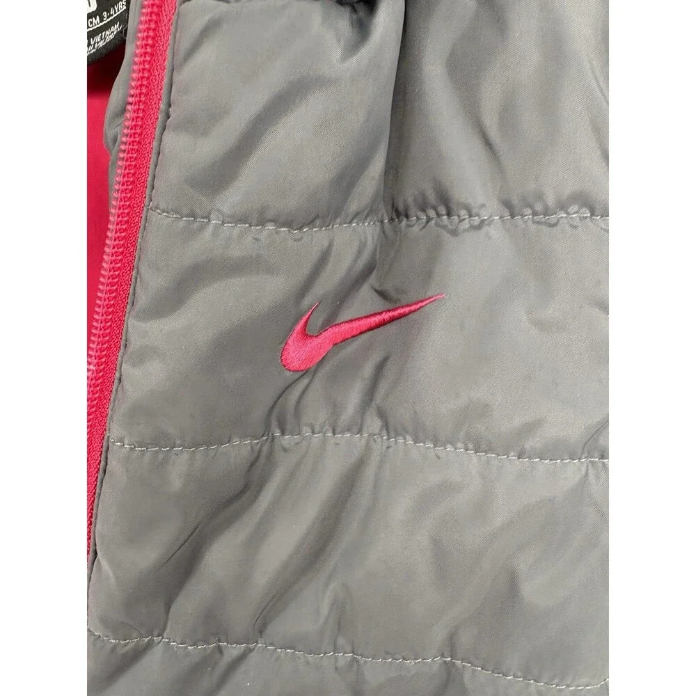 Nike Sportswear Insulated Puffer Jacket Girls Gray Pink Quilted Full Zip Size 4T